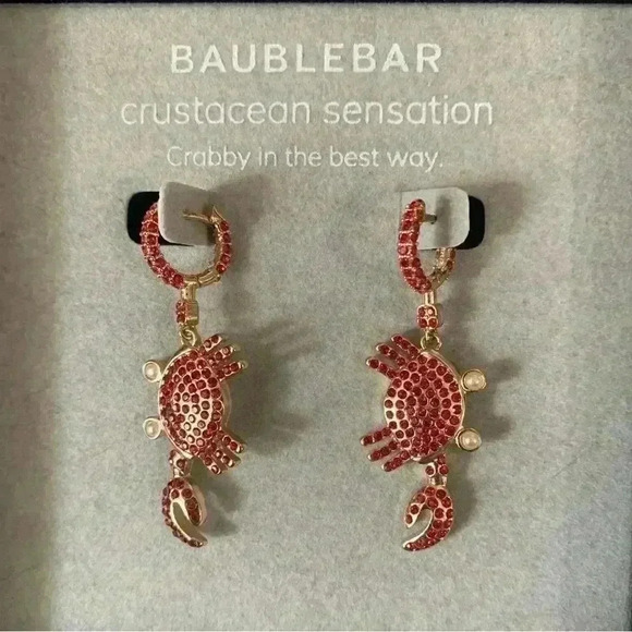 NIB BAUBLEBAR Crustacean Sensation Rhinestone Crab Earrings - Picture 2 of 3